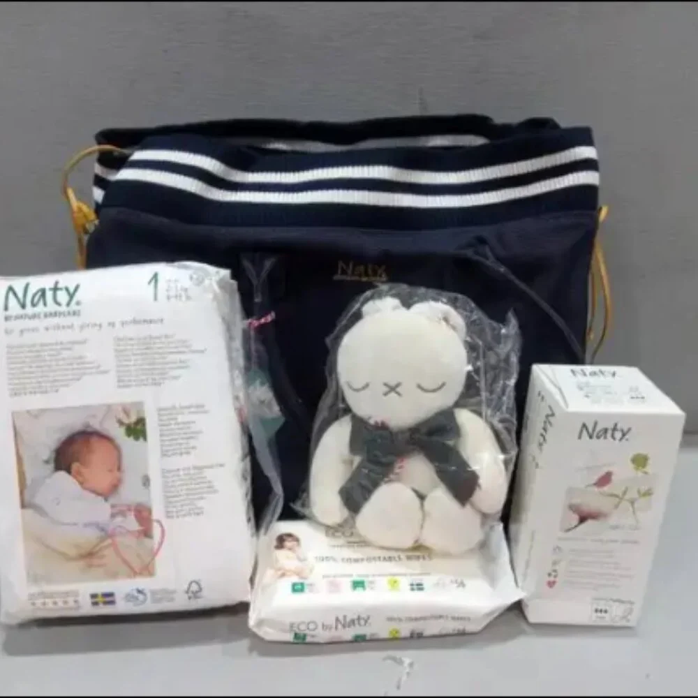 Naty Organic Nappy Bag, Diaper Bag, Blue/White - Bundle -Brand New